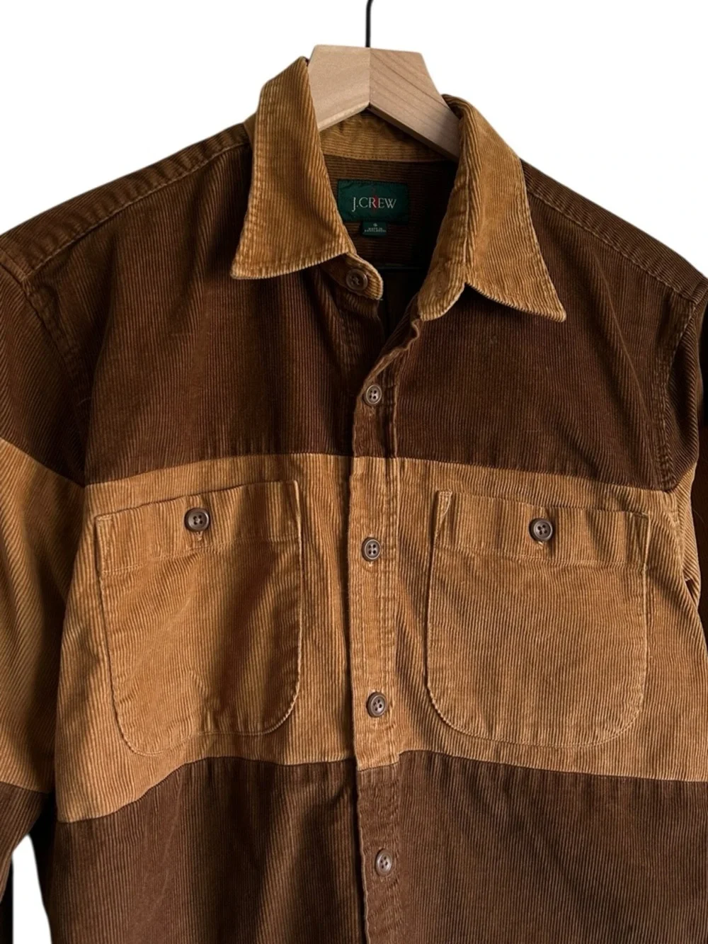 J. Crew Brown Colorblock Corduroy Button Up Shirt Mens Small
